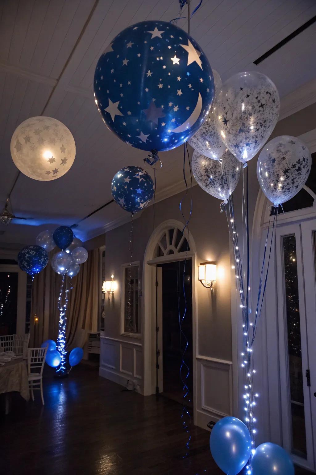Create a night-time wonder with a starry balloon display.