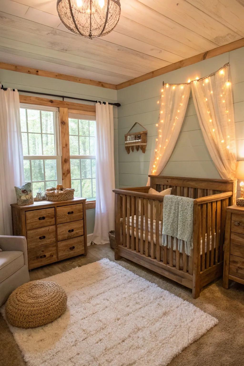 Embrace cozy comfort within a rustic-themed nursery.