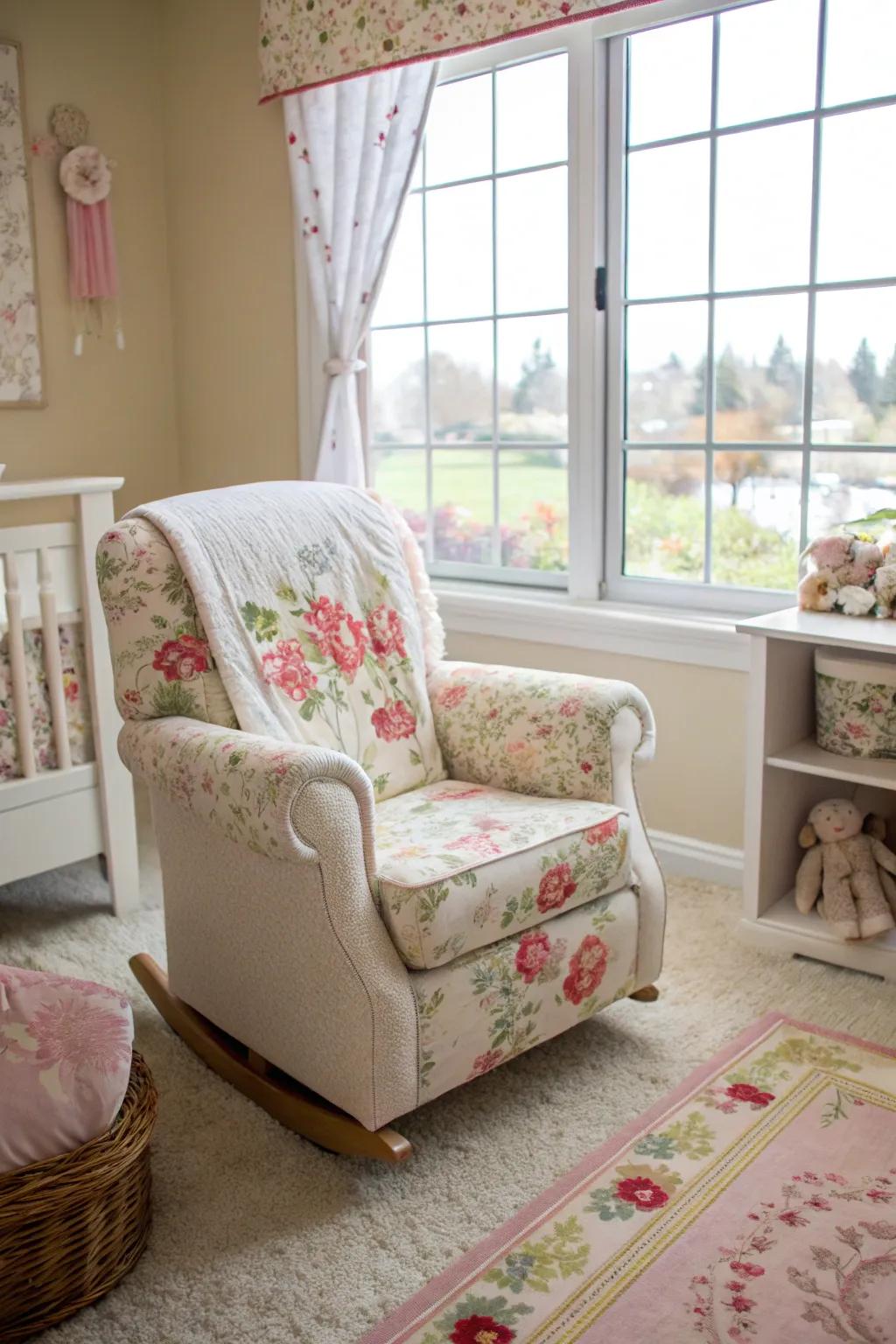 A cozy rocker ideal for those precious bonding moments.