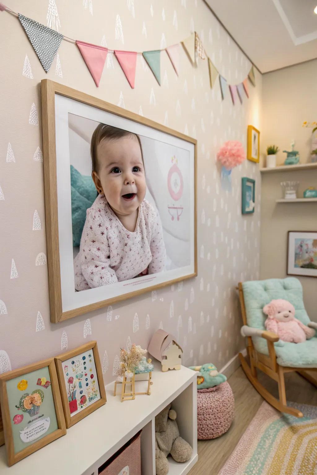 A grand photo can fashion a stunning focal point in the nursery.