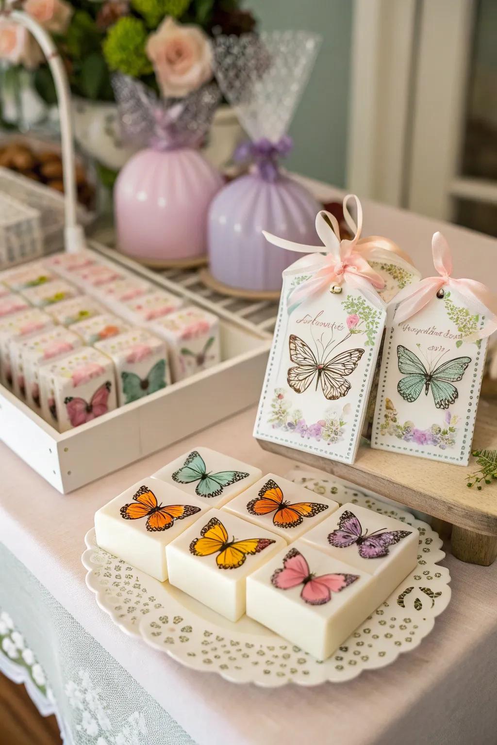 Delightful butterfly-themed gifts for guests to remember the day.