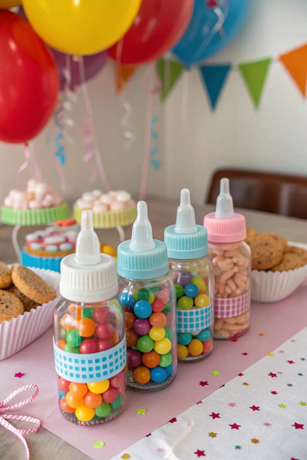 Infant bottles constitute adorable packaging aimed at miniature treats.
