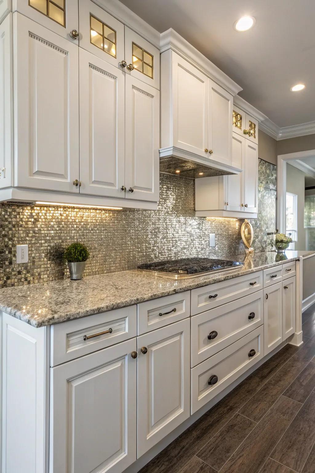 Metallic details in the backsplash introduce a current and elegant flair.