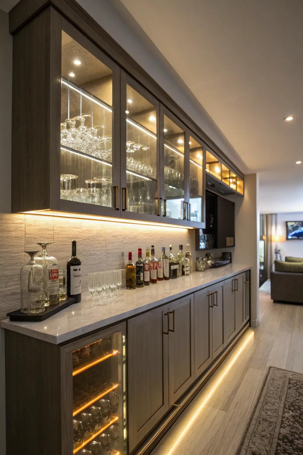 Under-cabinet LED strips offer subtle and modern lighting.