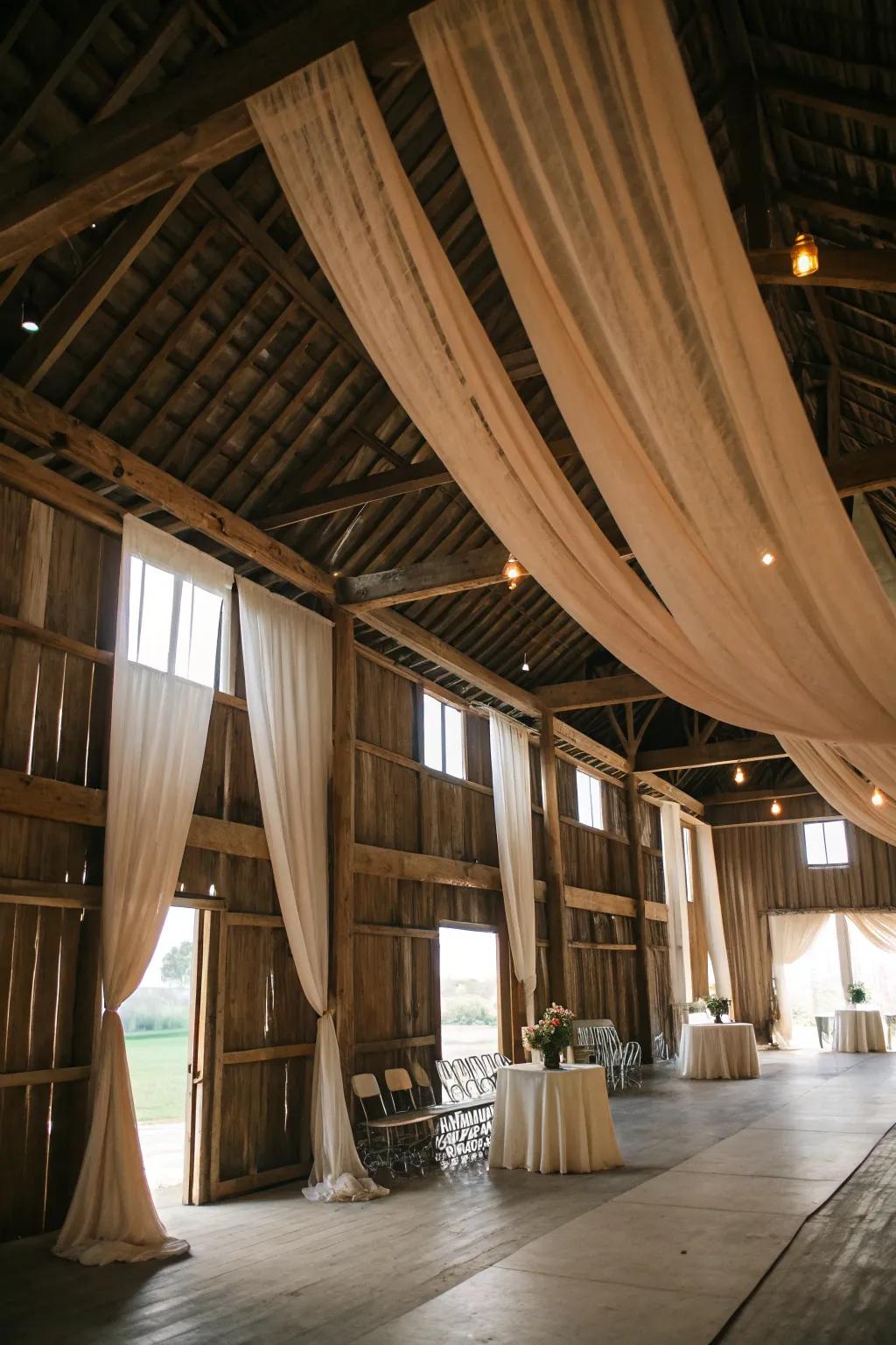 Hanging fabrics alter barn locations through sophistication.