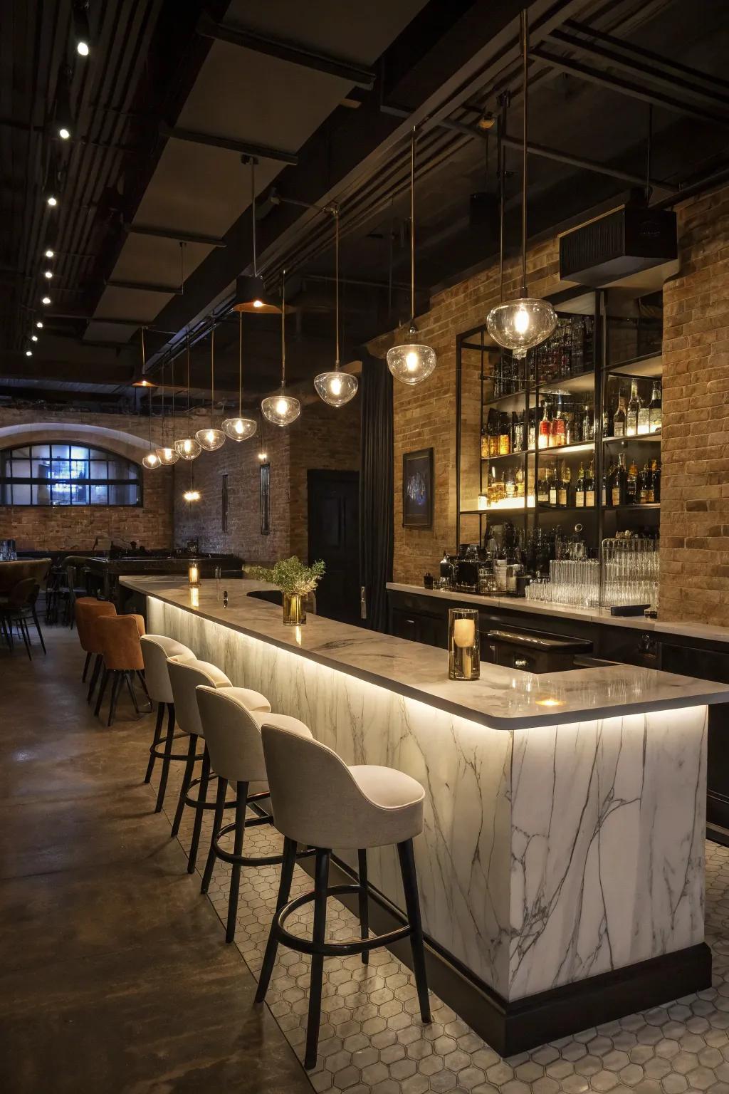 Marble counter surfaces bring elegance and sophistication.