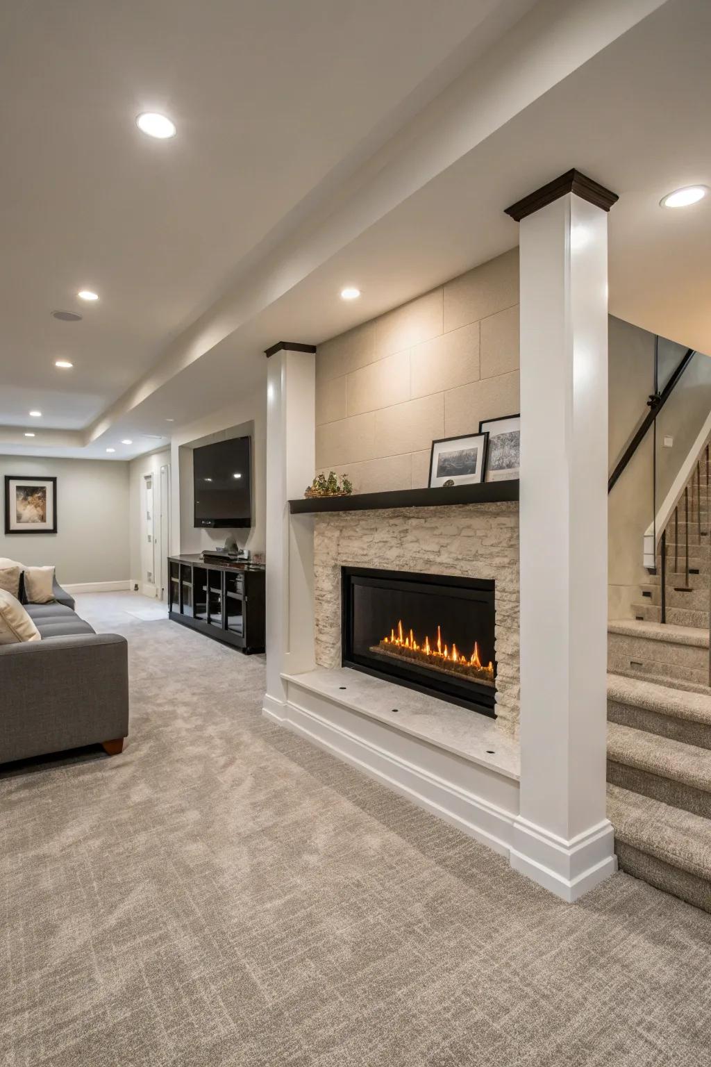 Elongated fireplaces show modern elegance.