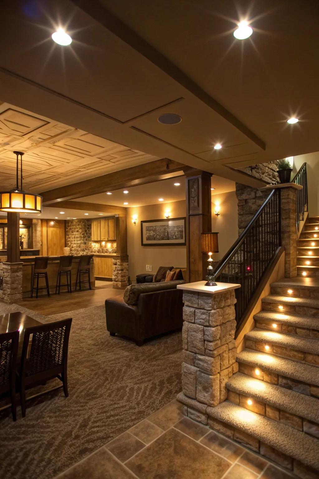 Tiered illumination delivers both usefulness and ambiance.