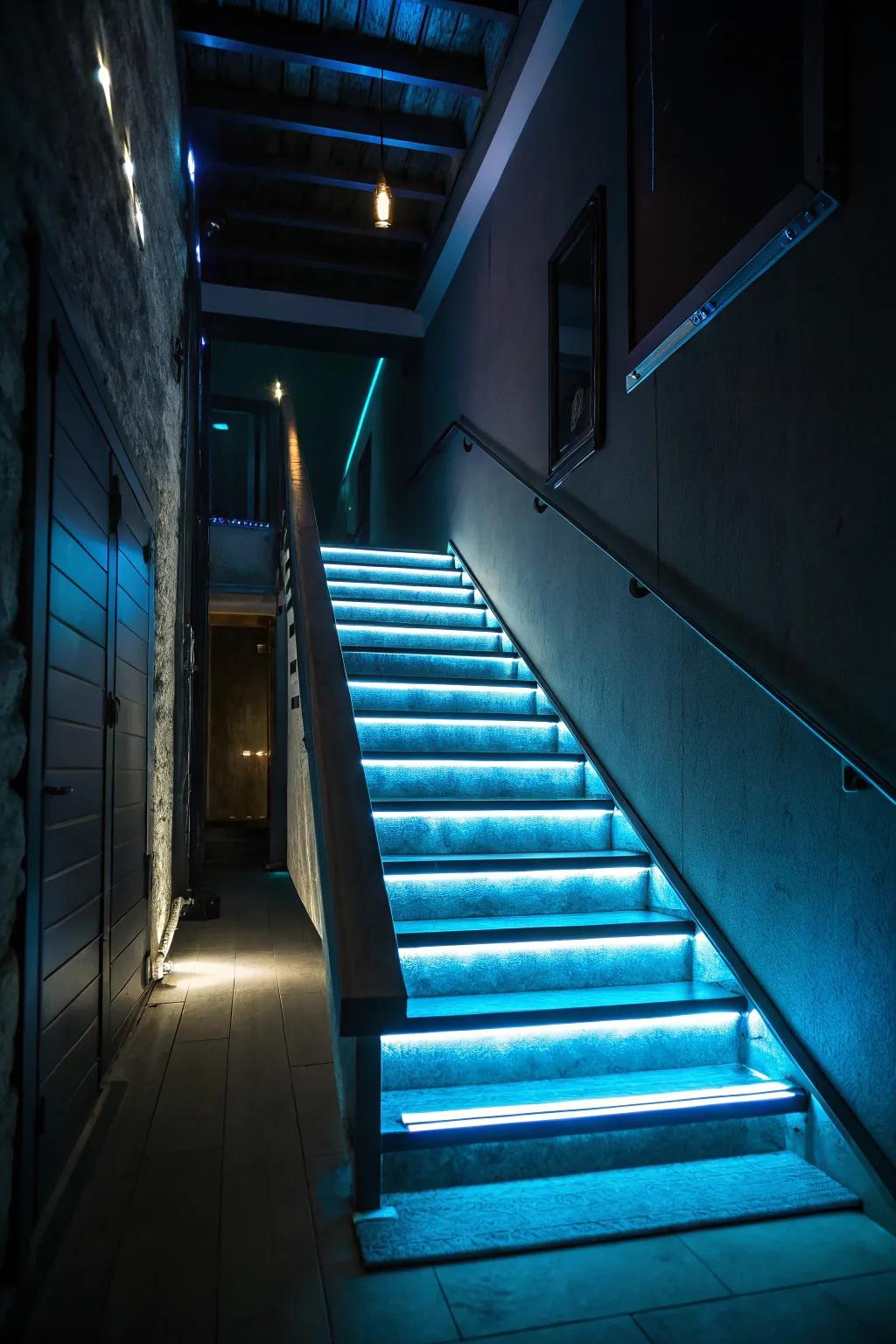 Create a futuristic ambiance with under-step lighting.