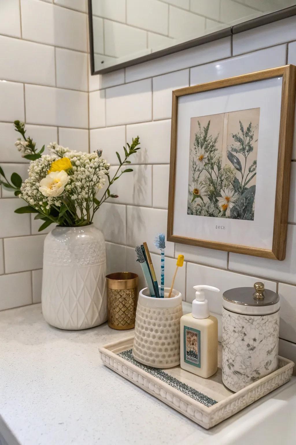 Customize your bathroom with art that echoes your personal taste.