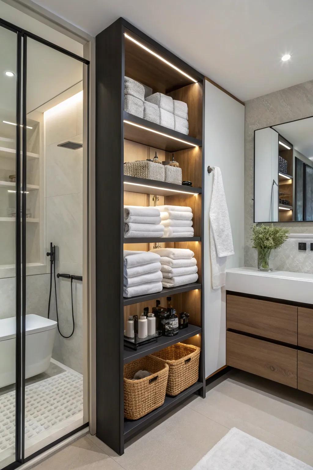 Integrated storage dividers offer practicality and style.