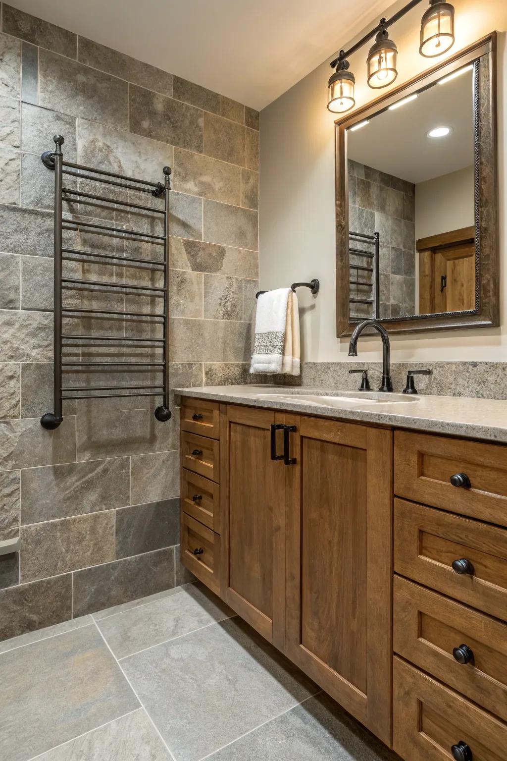 Varied materials impart depth and individuality to your bathroom layout.