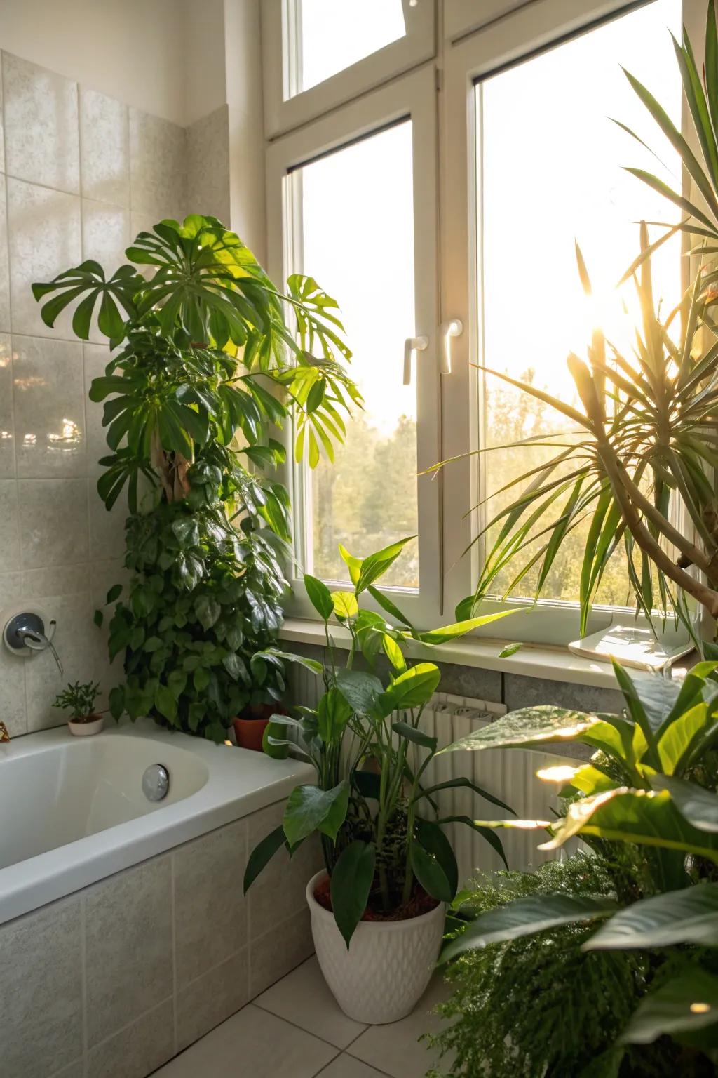 Plants create a natural retreat in the bathroom.