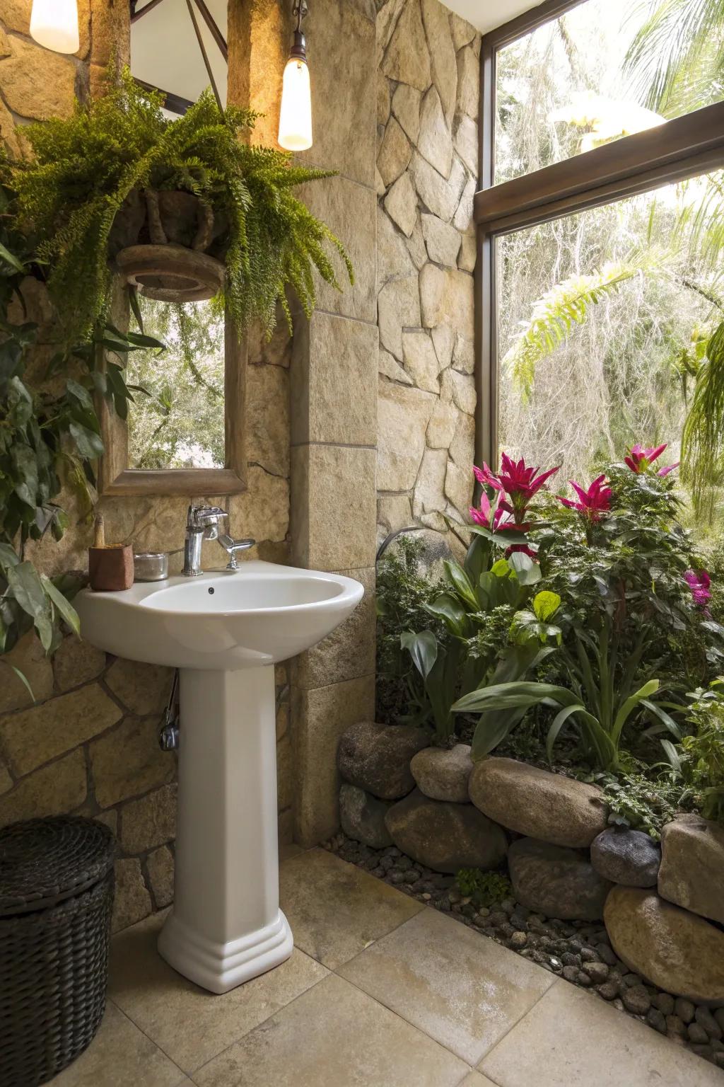 Bring the exterior's beauty inside using flora and mineral textures.