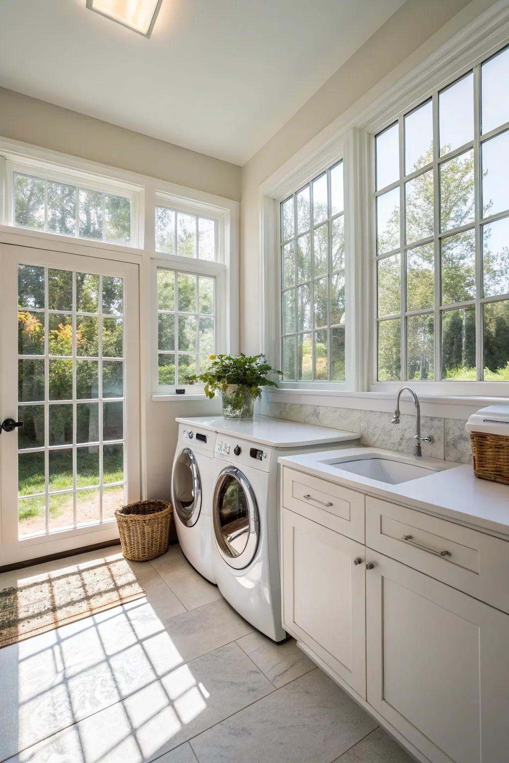 Natural light brightens the laundry area, making it seem more expansive.