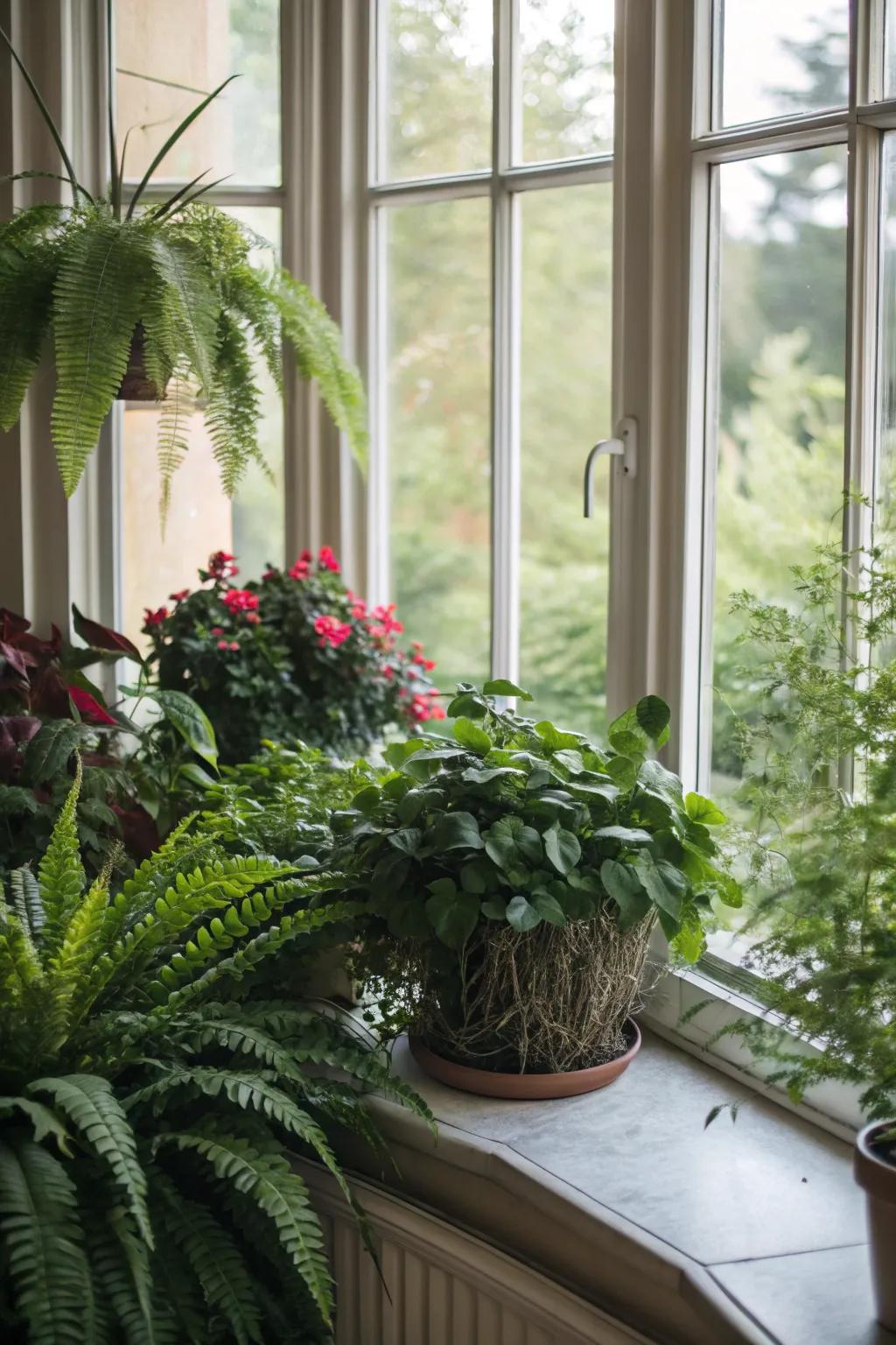 Convert your bay window into a green haven with a collection of house plants.