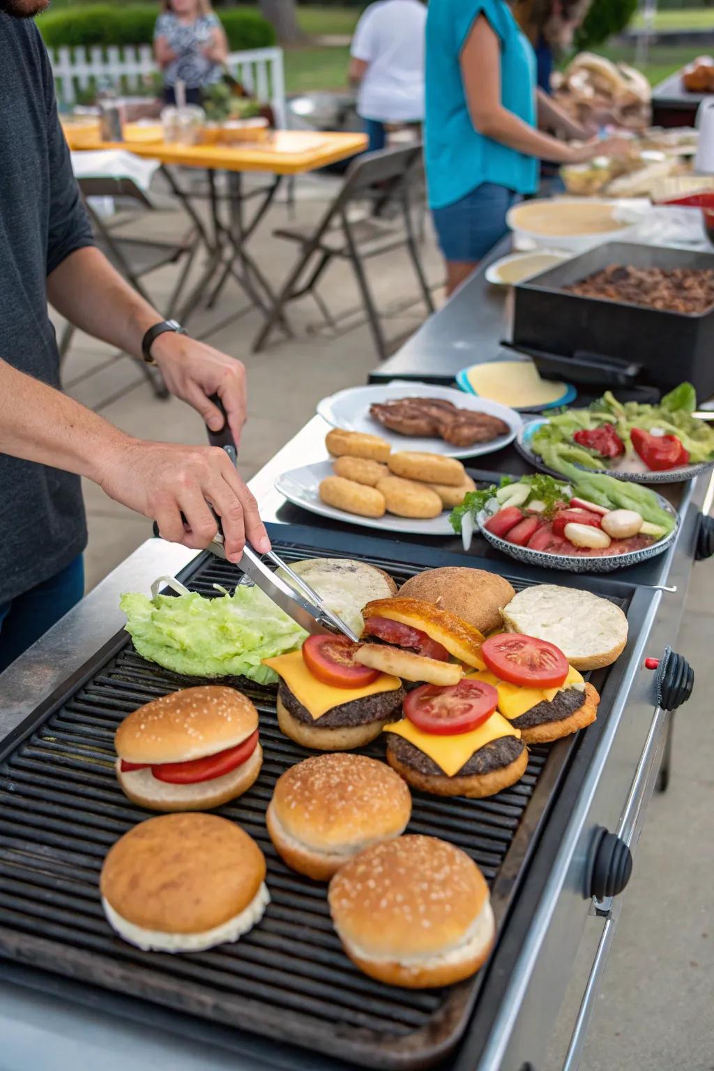 A creative and interactive Gourmet Burger Bar setting.