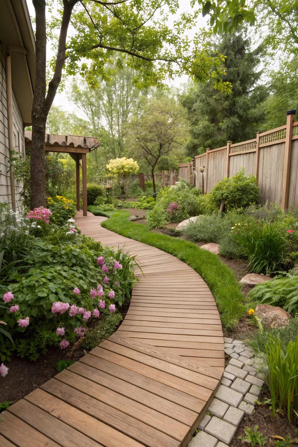 A plank path adds charm and guides you through your yard retreat.