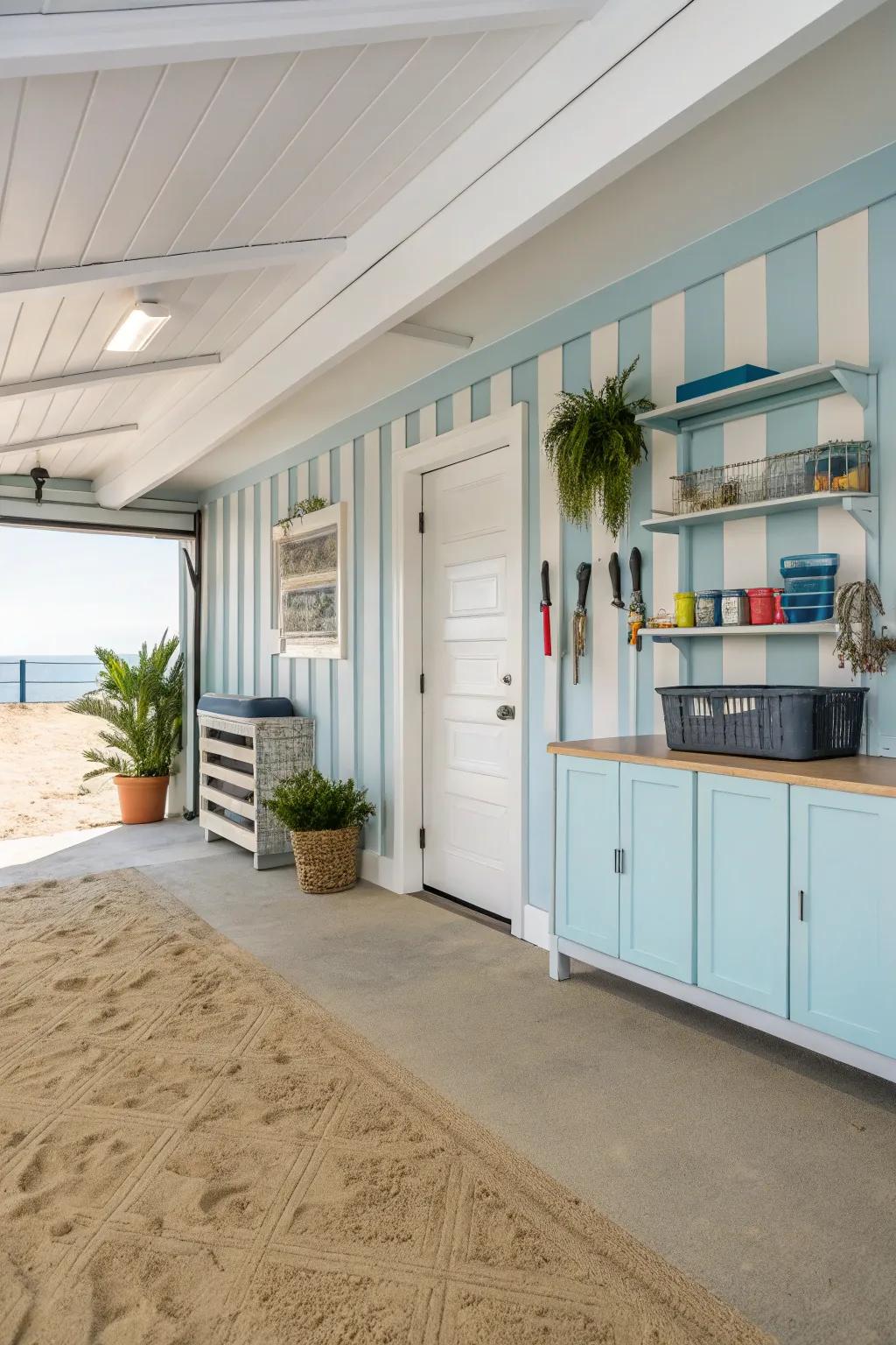 A calming color scheme transports the beach inside.