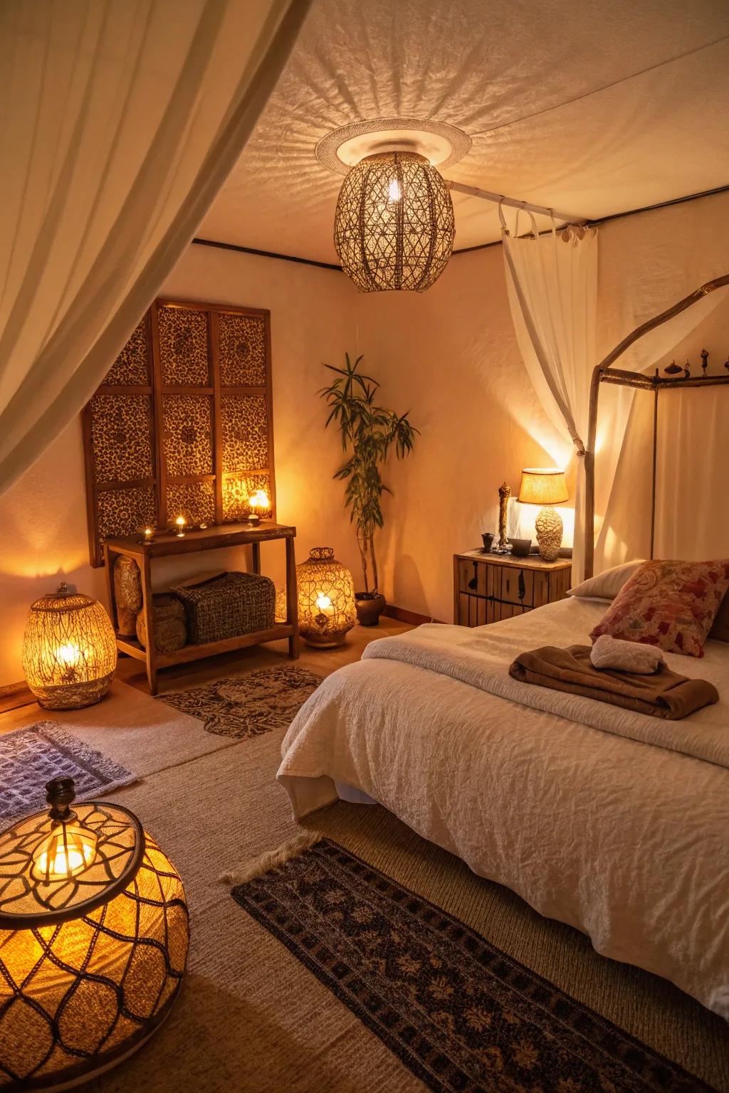 Comforting tones to generate welcoming bedroom ambiance.