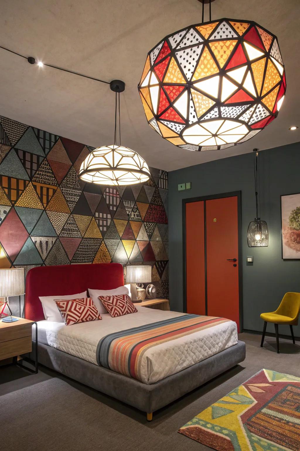Geometric patterns can transform your bedroom lighting into a work of art.