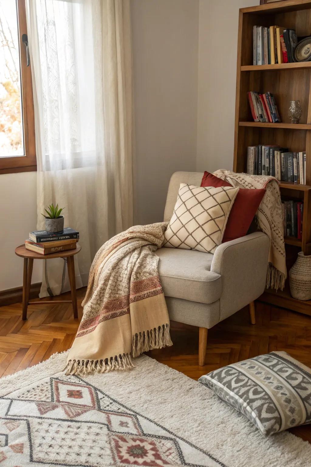 Textures create a comfortable, appealing ambiance.