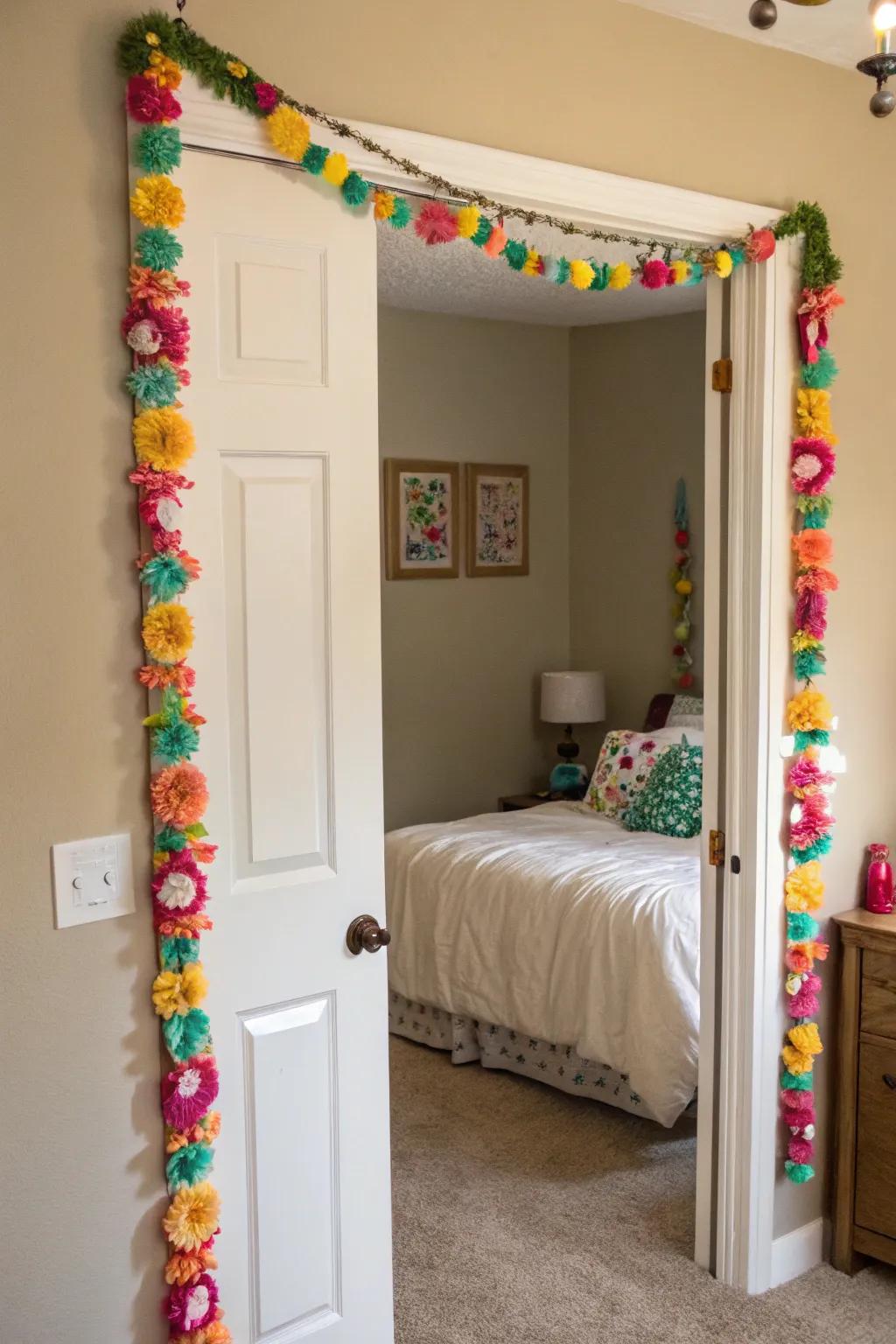 Festive festoons impart a quick joyful feel to your bedroom door.