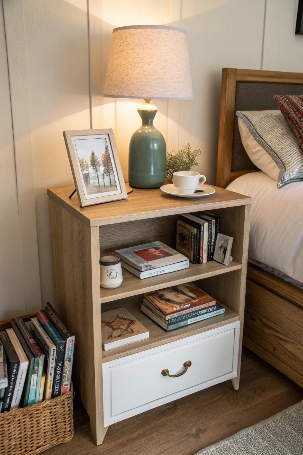 Functional storage keeps your bedside neat and tidy.