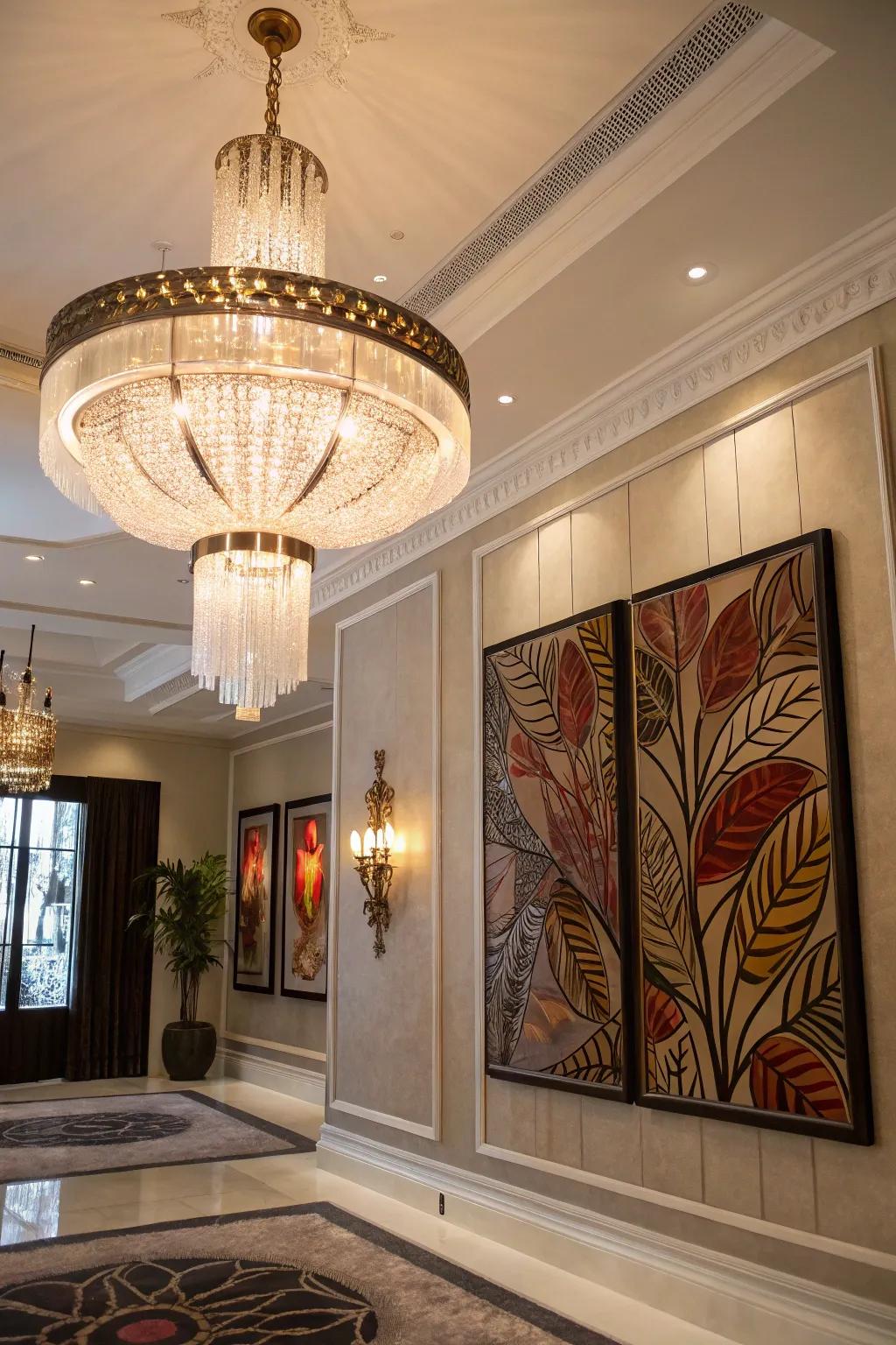 A sculptural chandelier adding artistic flair to a space