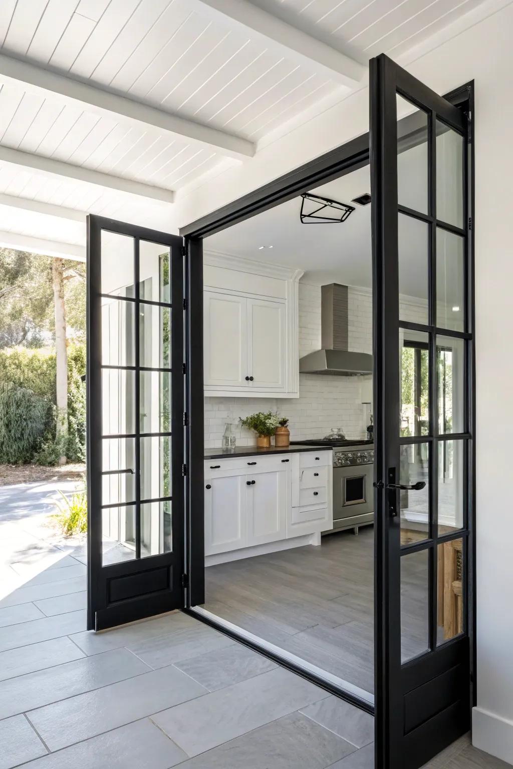 Achieve a captivating visual effect with sharply contrasting folding door frames.