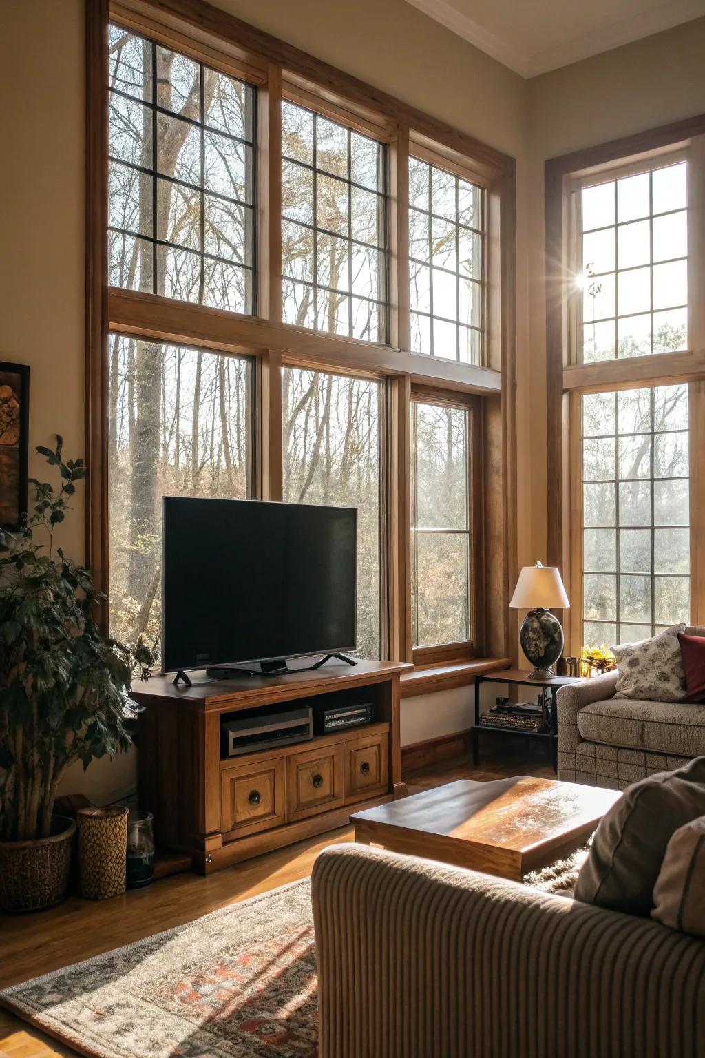 A living room's ambiance and brightness are enhanced by natural light.