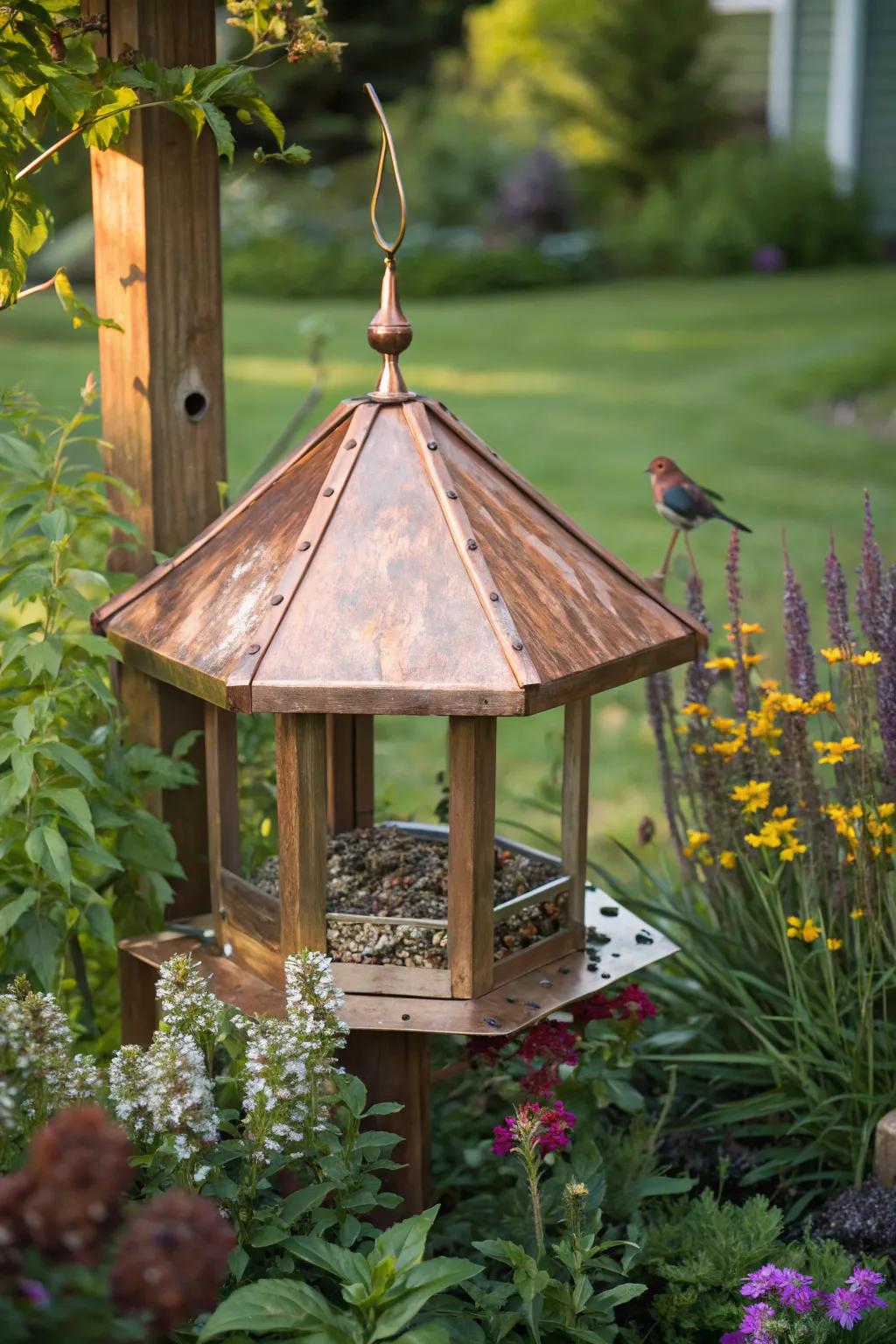 A copper-topped feeder that is both elegant and long-lasting.