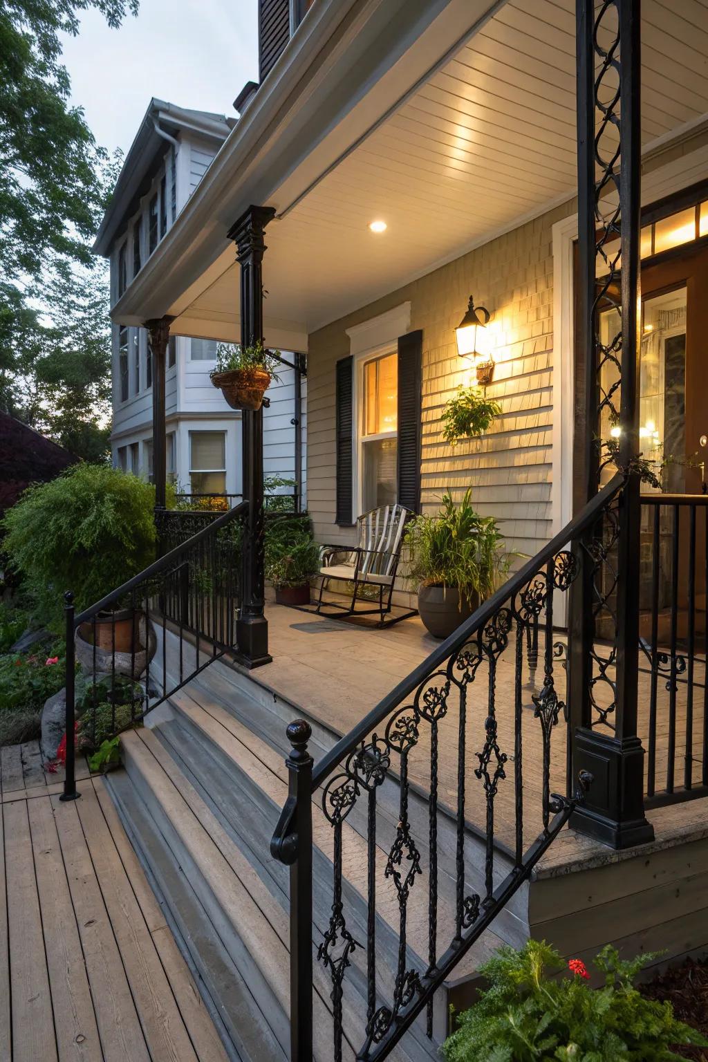 Elegant black railings provide safety and design in equal measure.