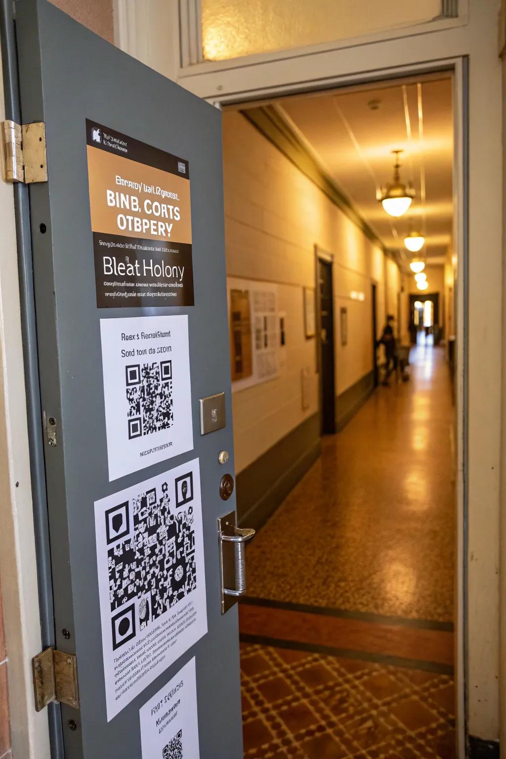 A learning-focused door with QR codes for deeper exploration.
