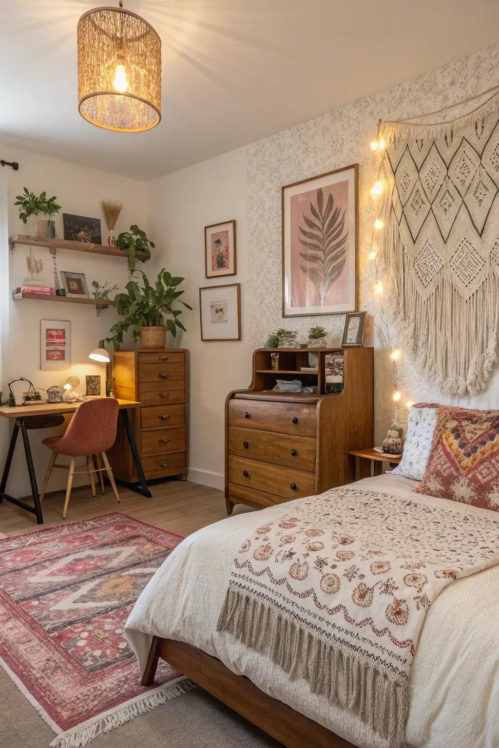 A mix of contemporary and timeless styles enriches the character of bohemian decor.
