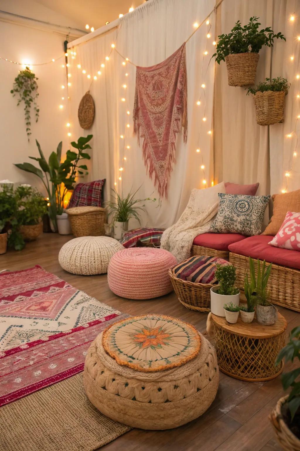 A relaxed seating design in a bohemian studio.
