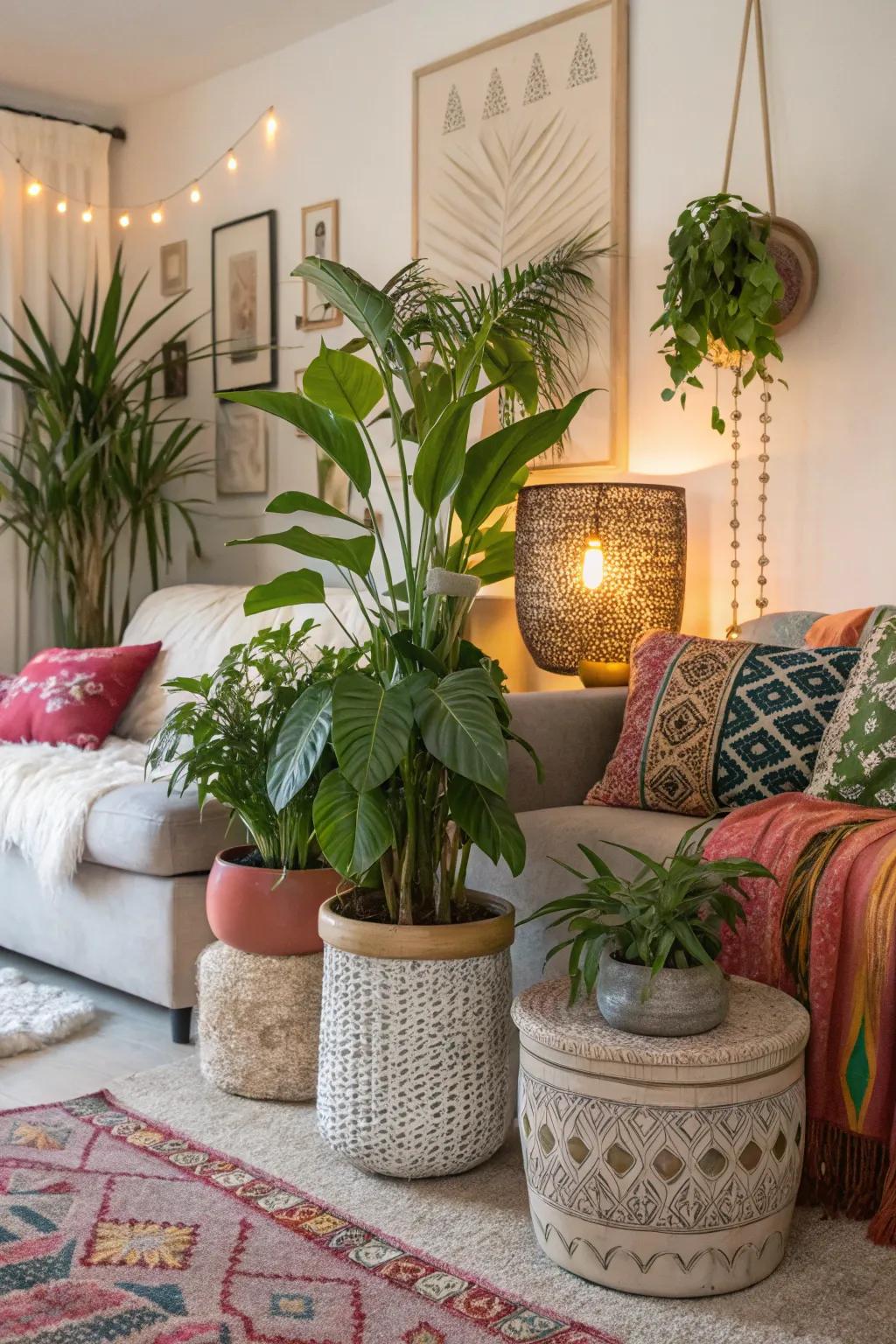 Thick greenery breathes vitality and freshness into the free-spirited glamorous decor.