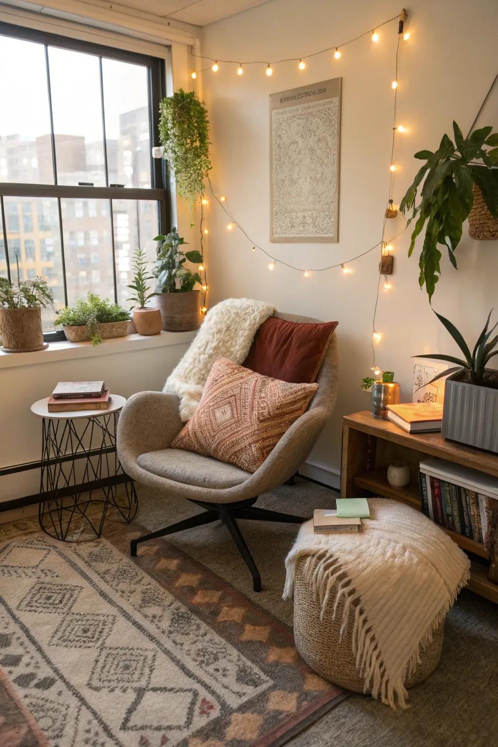A relaxed atmosphere with a cozy seating corner in the office.