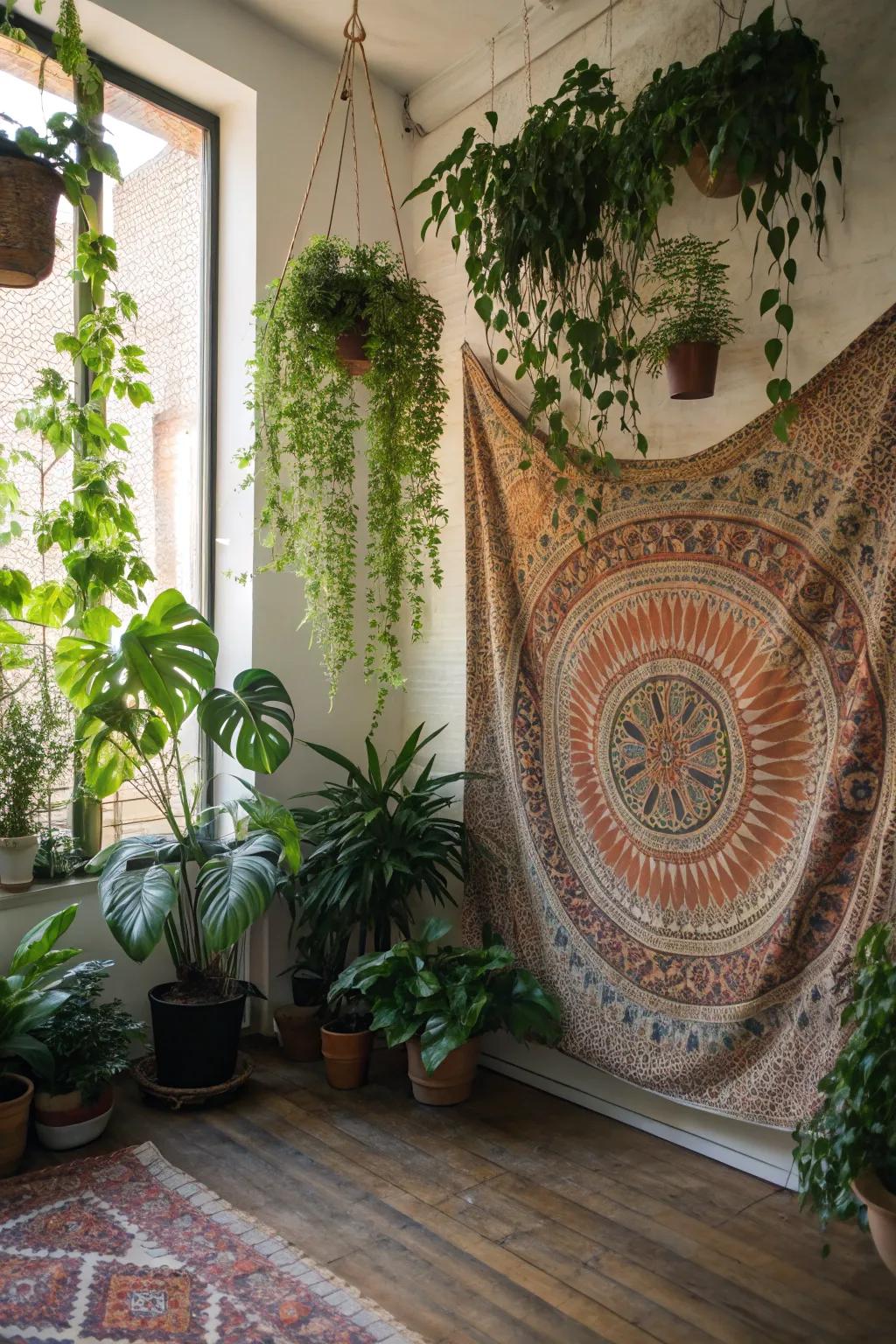 Mural art enriches the visual appeal of the bohemian plant area.
