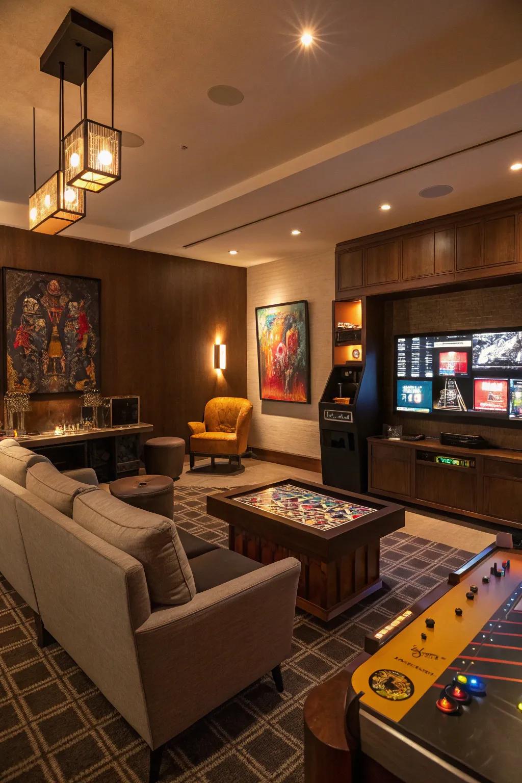Mood lighting is essential for setting the right tone for a peaceful game room experience.