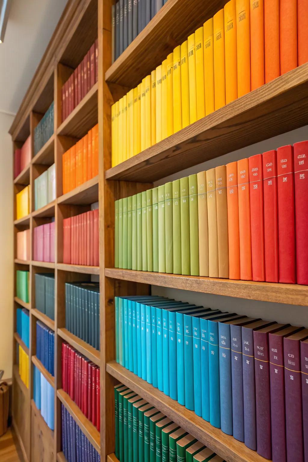 A rainbow of books for a vibrant display.