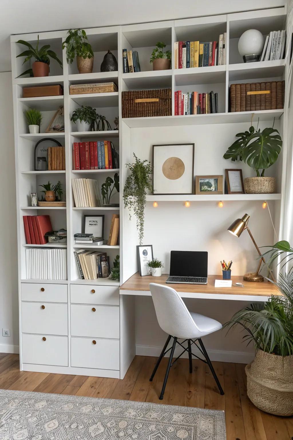 Combine work and relaxation with versatile bookshelf walls.