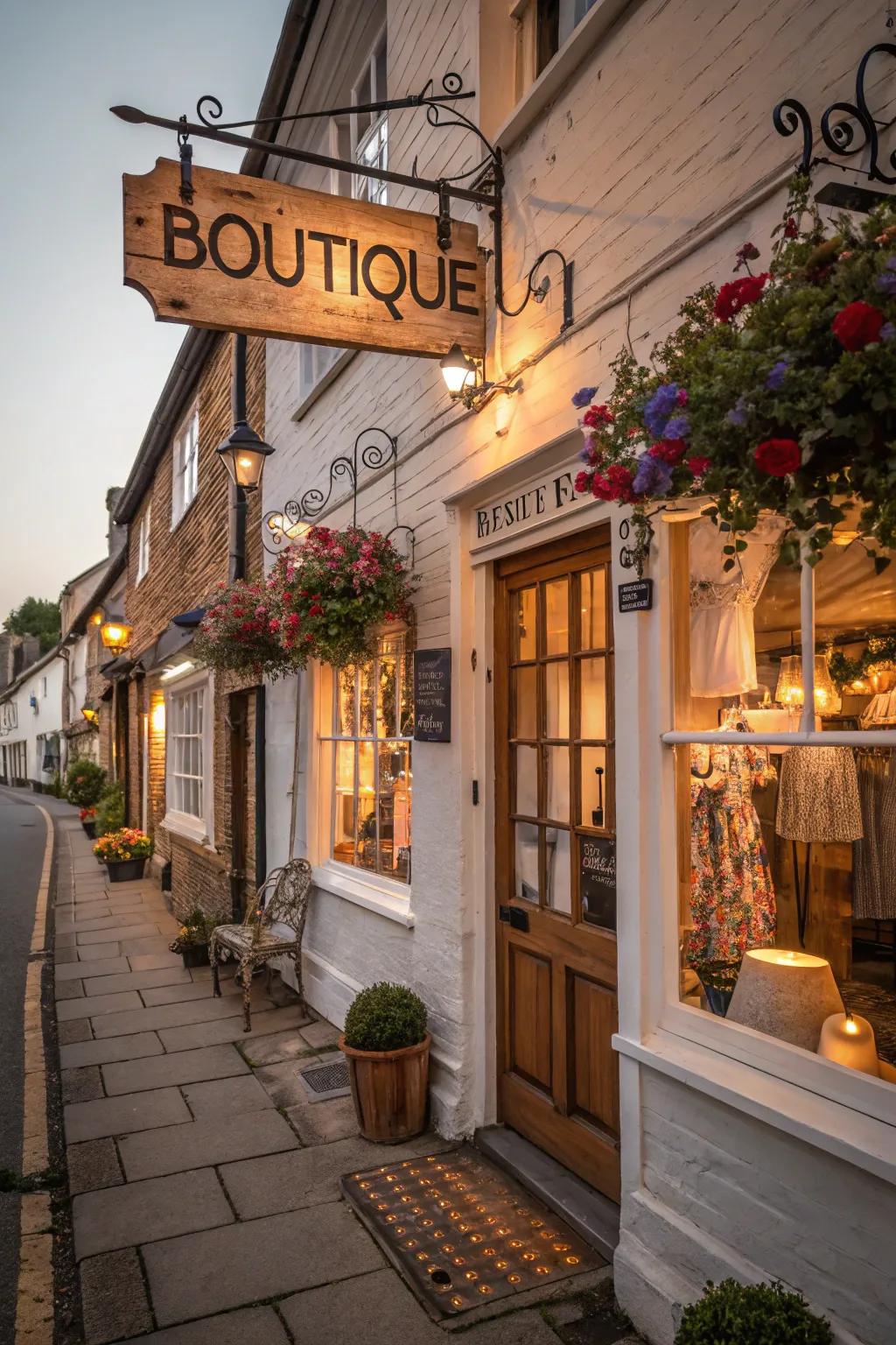 A country-style timber identifier that contributes comfort and personality to any boutique.