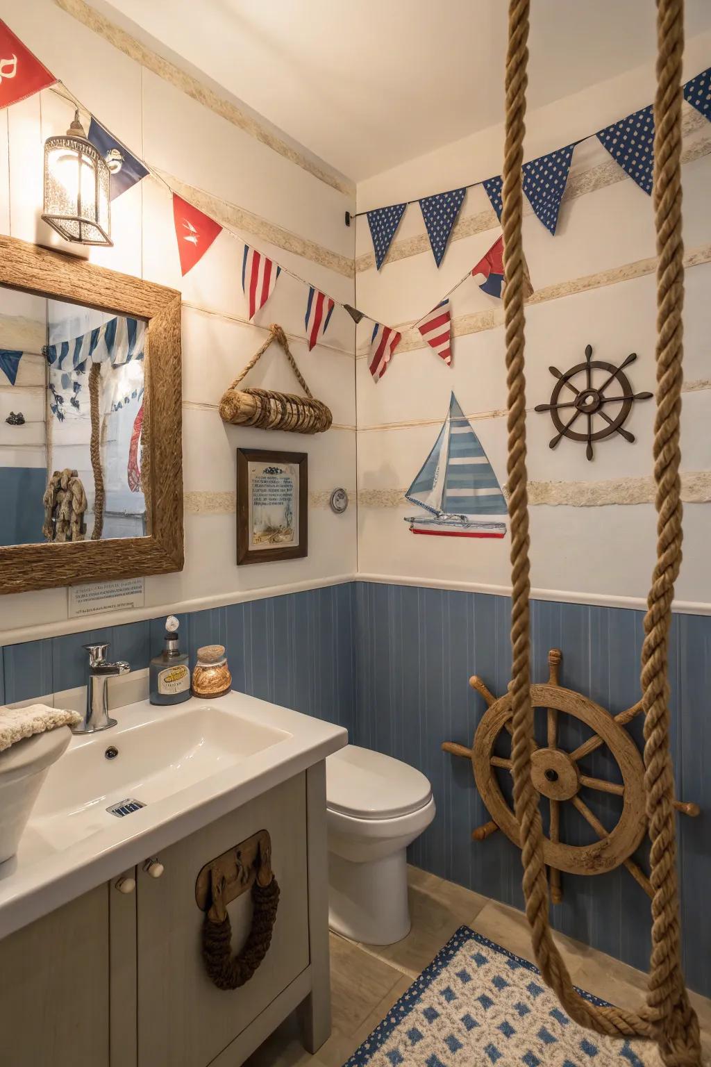 Ocean components bring a sense of adventure to a boys' bathroom.