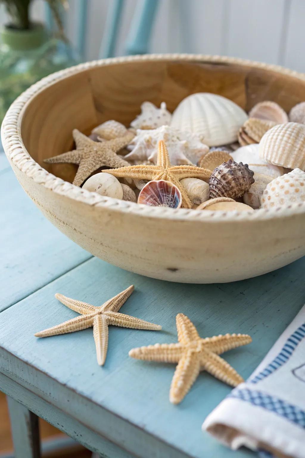 Transport the shoreline to your residence with shells and starfish