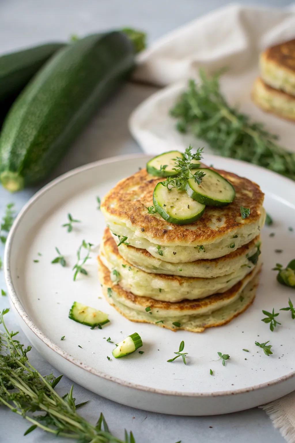 Courgette fritters deliver a palatable variation to traditional breakfast.
