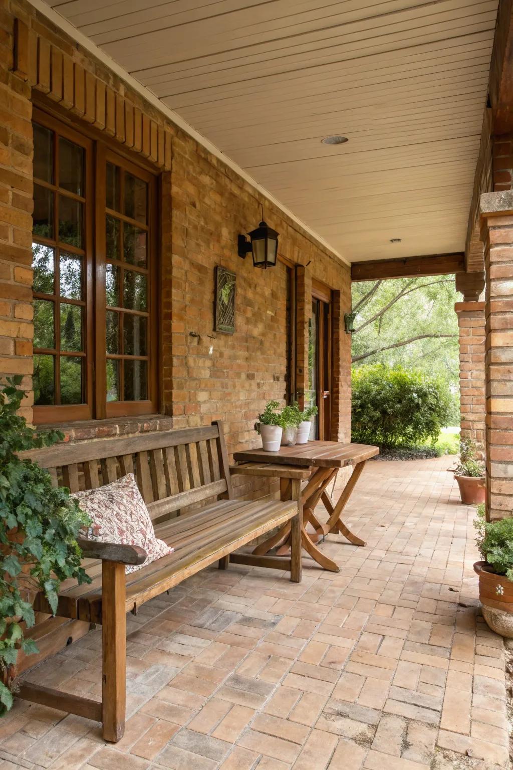 Wood and brick combine to create a delightful porch ambiance.