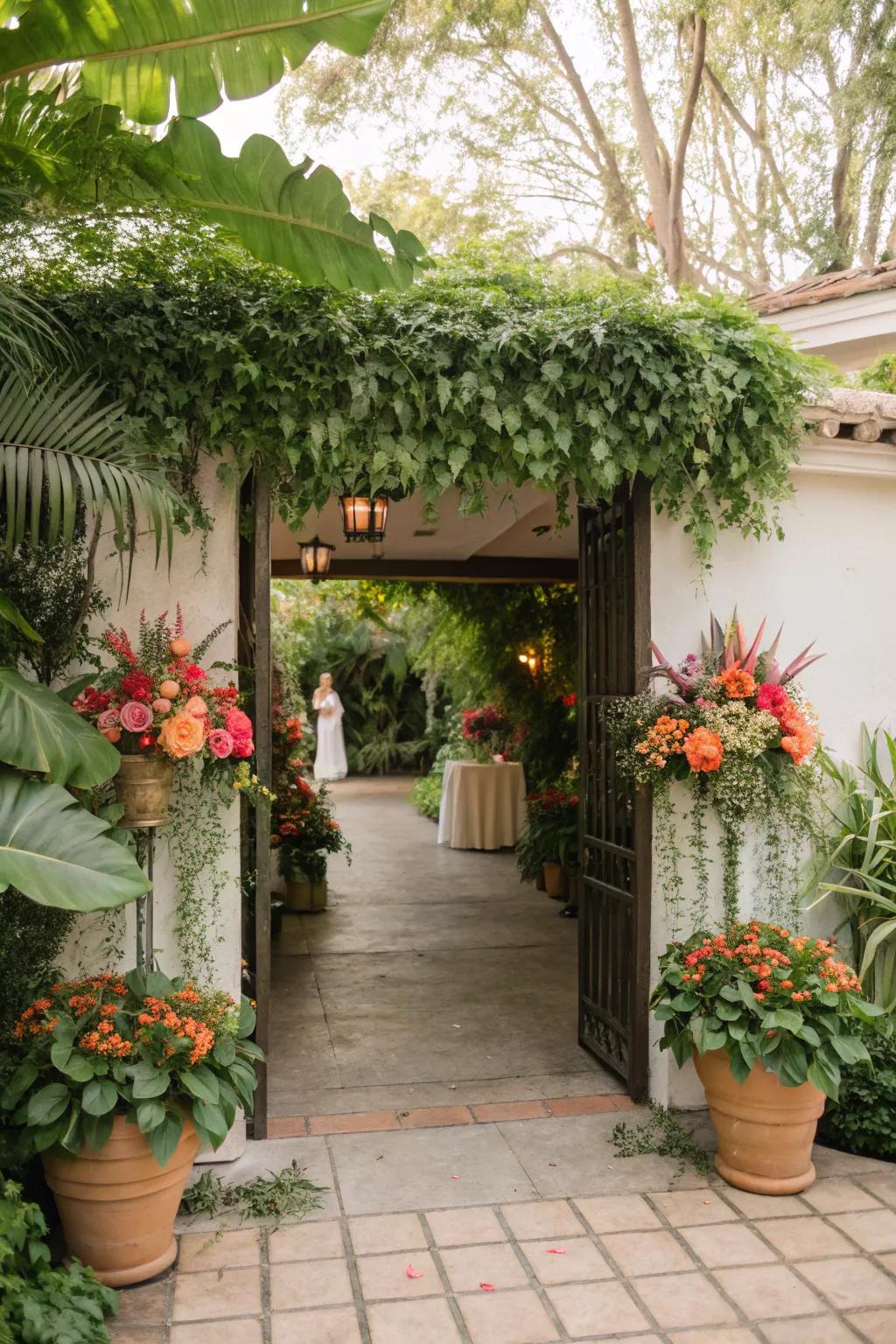 A verdant cultivated retreat establishes a serene and inviting tone for the bridal shower.
