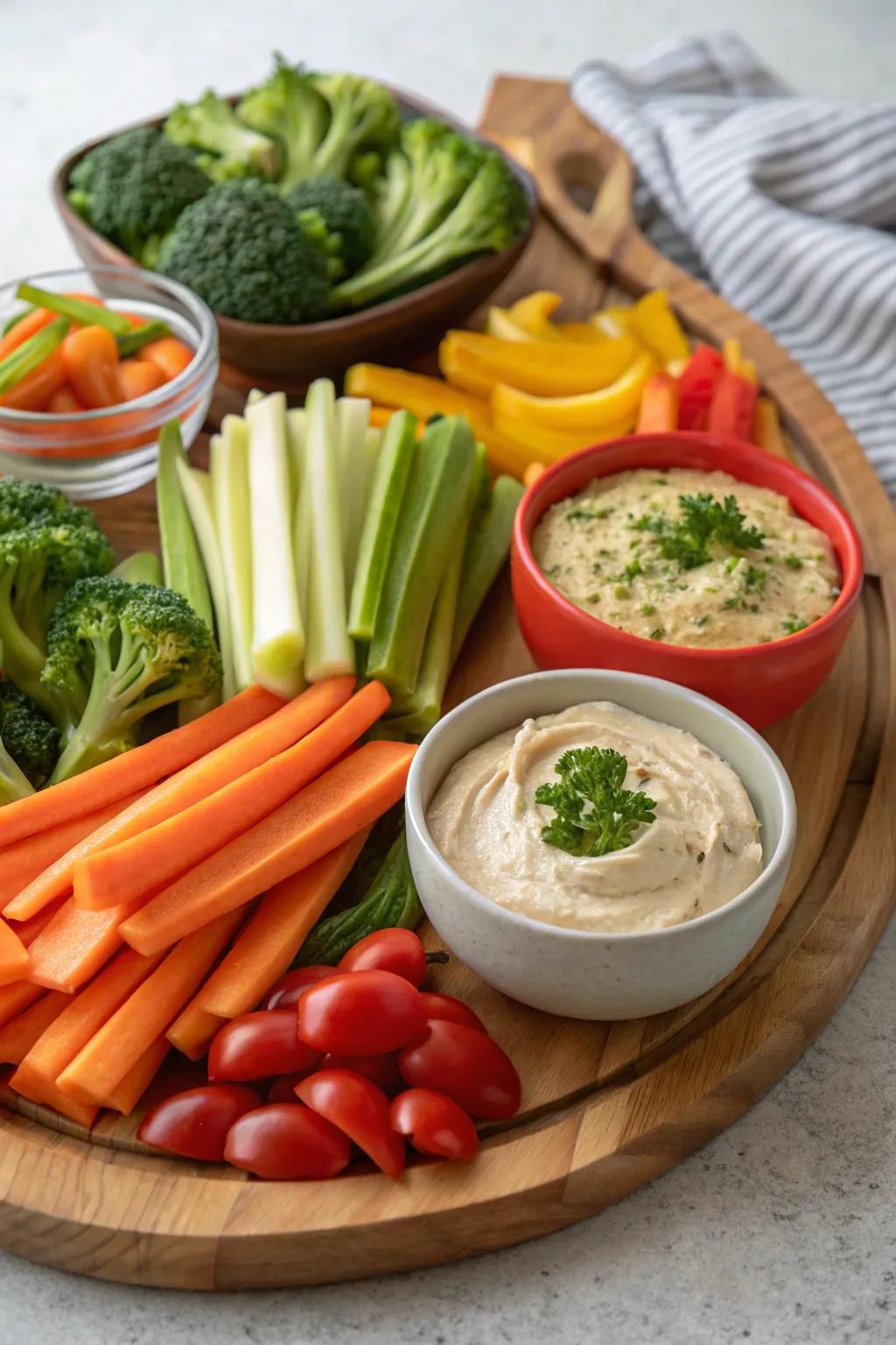A crisp, savory platter of seasonal vegetable crudités.