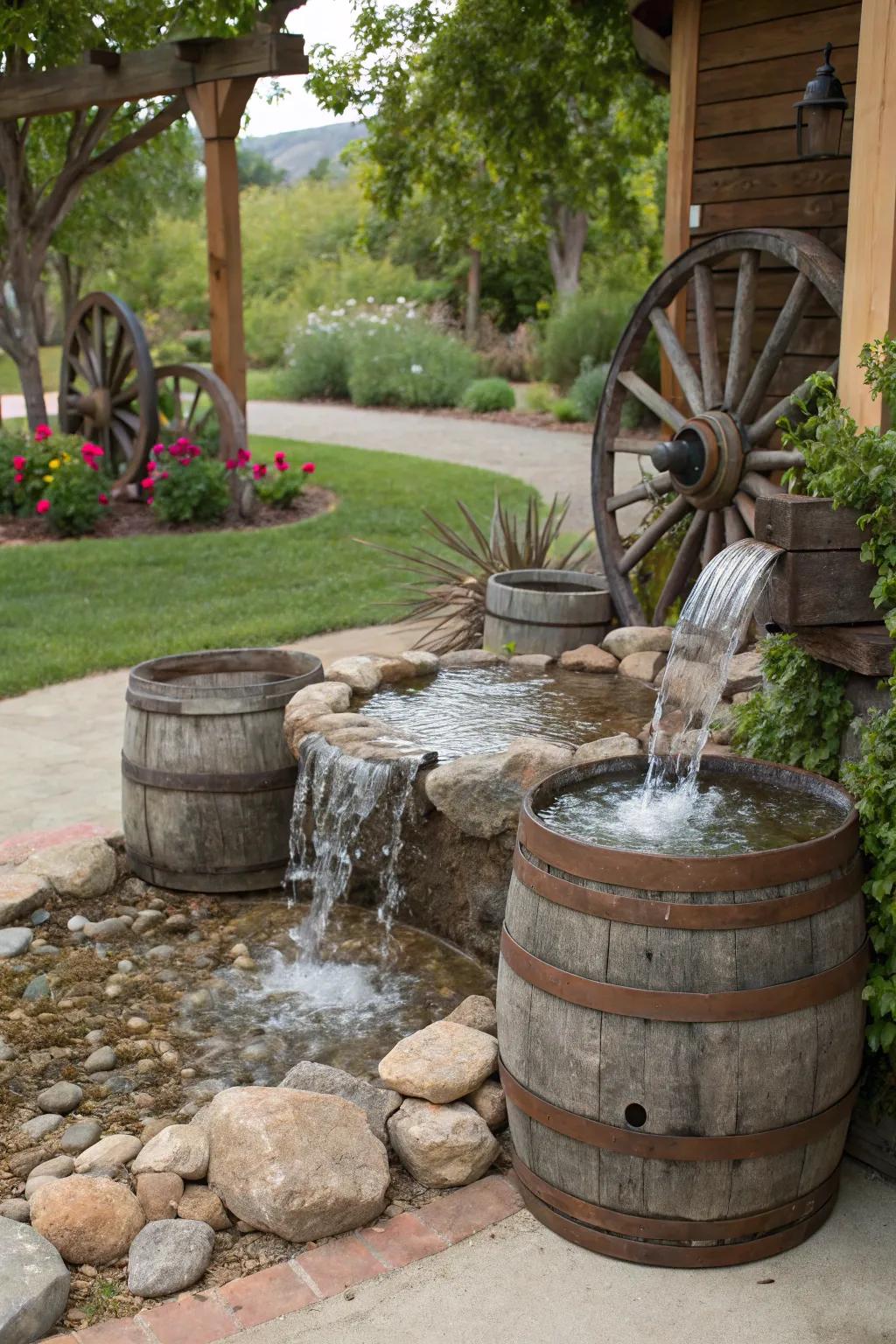 Rustic accents impart a charming farmhouse appeal to this fountain.